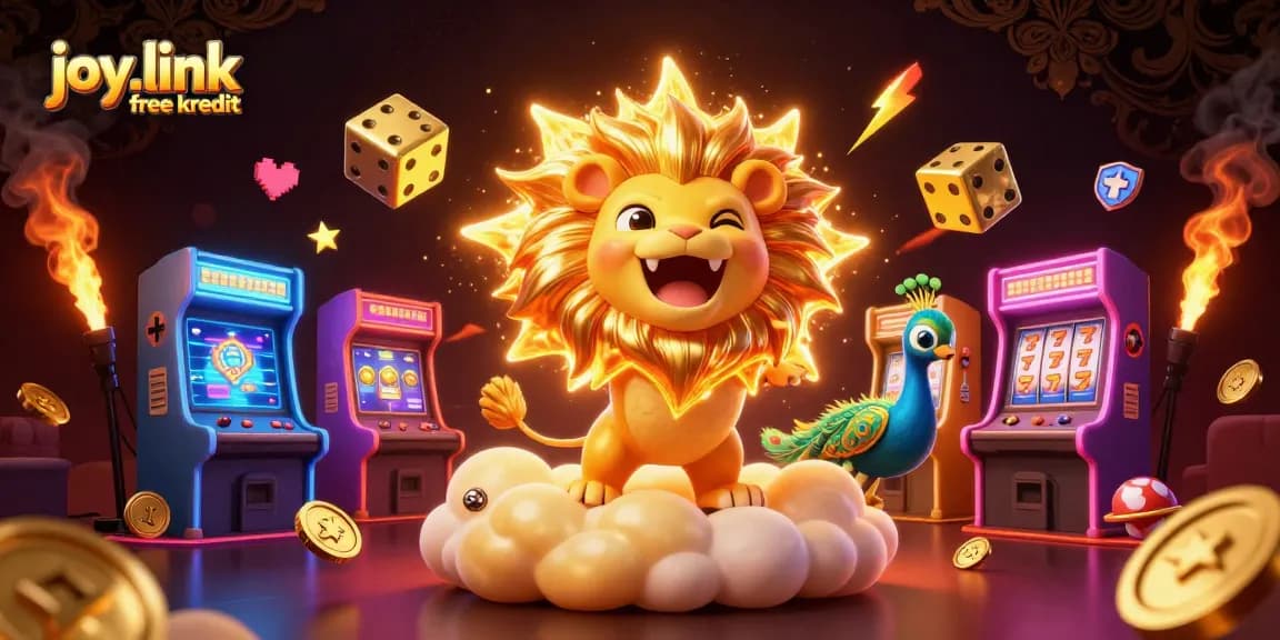 Engage with joy.link free kredit through an energetic 3D casino illustration featuring a roaring sun lion.