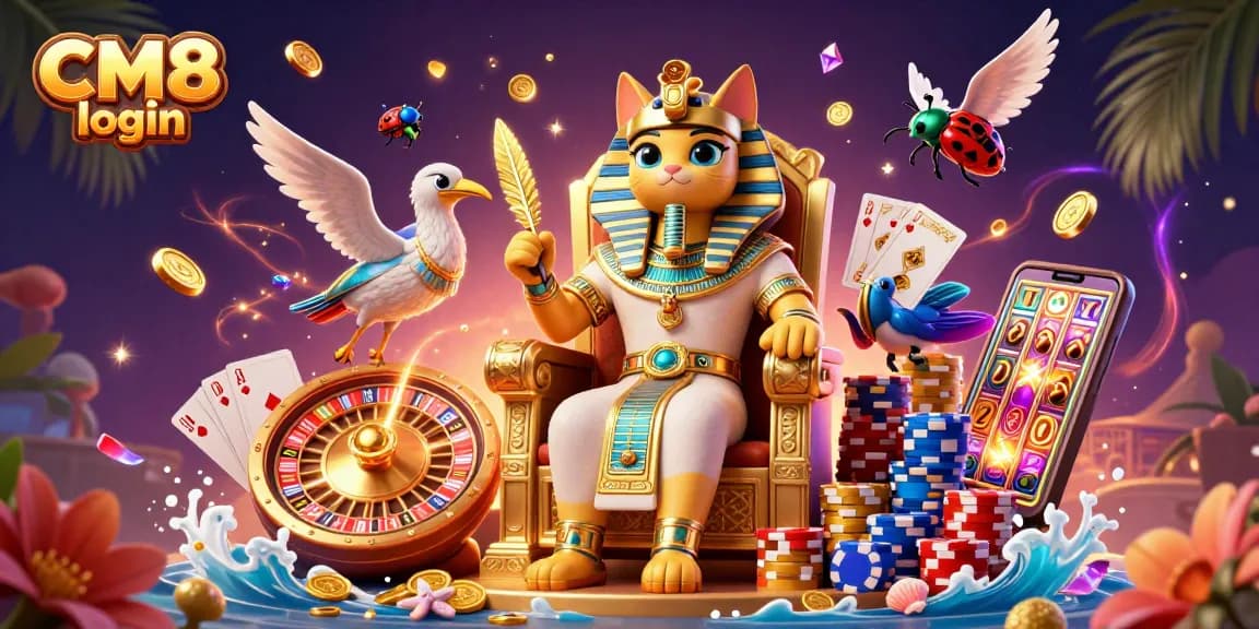 Experience excitement with CM8 login in a vibrant casino illustration showcasing thrilling gaming elements.