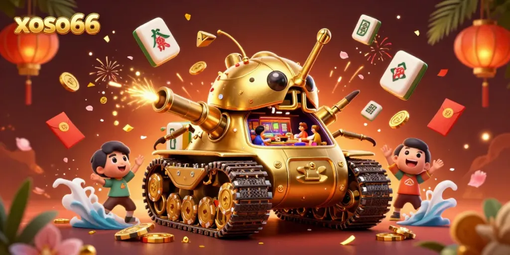 Experience excitement at xoso66 with a dynamic 3D casino scene featuring vibrant gaming elements.